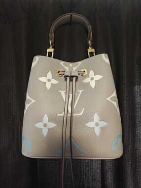 Blue/Gray Monogram Drawstring Shoulder Bag